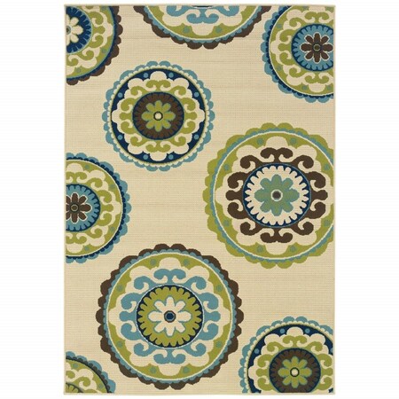 Homeroots 9 x 13 ft. Ivory Indigo & Lime Medallion Disc Indoor & Outdoor Area Rug 384329